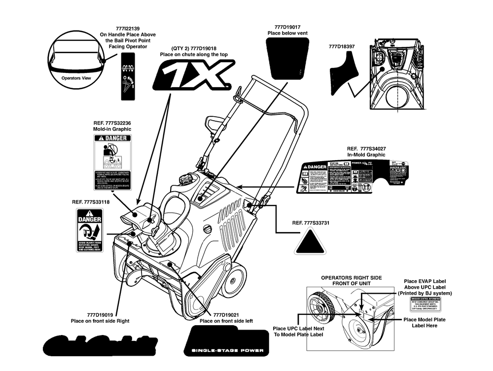 Label Map Diagram and Parts List for 1X221HP (31AS2S5D710-31AS2S5D756)(2013) Cub Cadet Snow Blower